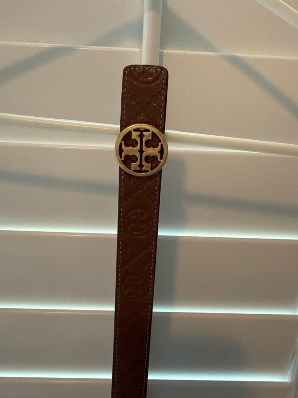 Tory Burch Brown Embossed Logo Belt Gold Buckle M